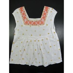 Lucky Brand Gauzy Embroidered Square Neck  Top Women Small Boho Sleeveless